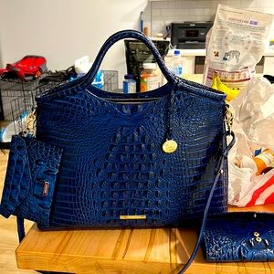 Brahmin handbag along with matching wallet and facial scarf holder